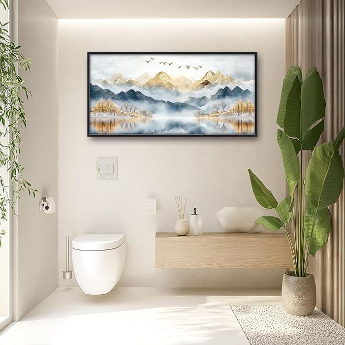 Mountain Large Wall Art for Living Room Framed, Lake Oversized Wall Decor Pictures, Nature Scenery Canvas Print Painting, Aesthetic Artwork Bedroom Office Home Decor 60"x30"