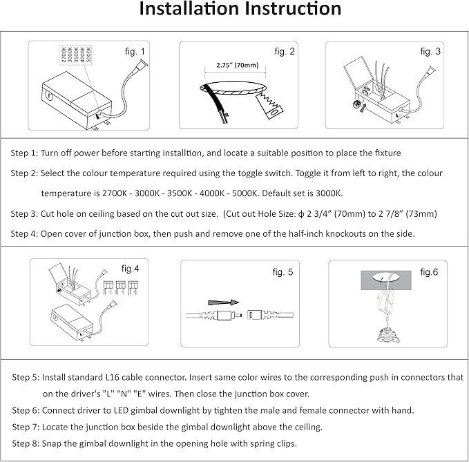 Canless Recessed Gimbal Downlight Rotatable-Spotlight 5 CCT 4 Inch Eyeball Ceilling Potlight, Dimmable Lights Fixture with Junction Box, 8W CCT Adjustable, Black Square Trim, with Baffle, 6P