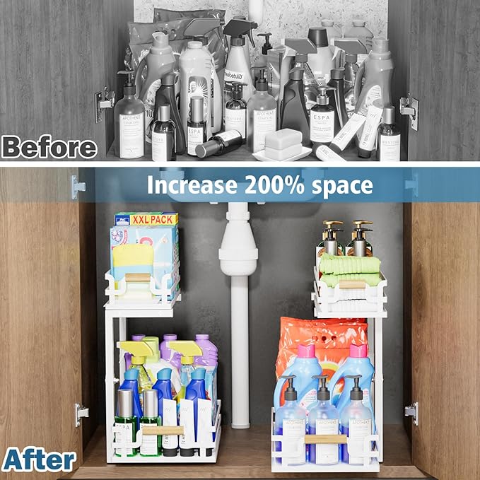 Under Sink Organizers and Storage, 2 Tier Slide Out Under Sink Organizers And Storage (1 Pack-white)