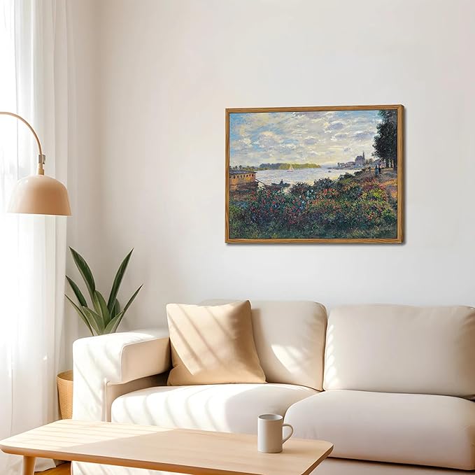 Framed Claude Monet Wall Art – Vintage Landscape Painting Wall Decor, Impressionist Living Room Wall Art, Classic Aesthetic Canvas Prints for Bedroom Kitchen Bathroom – 12"x16"