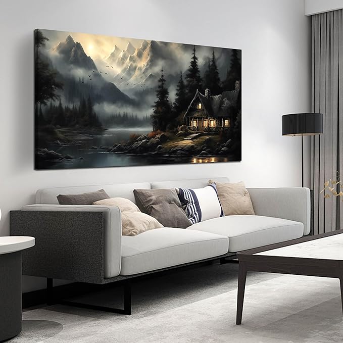 Natural Landscape Wall Art for Living Room Tree Pictures Wall Decor for Office Mountains Canvas Wall Art for Size 29" x 58"