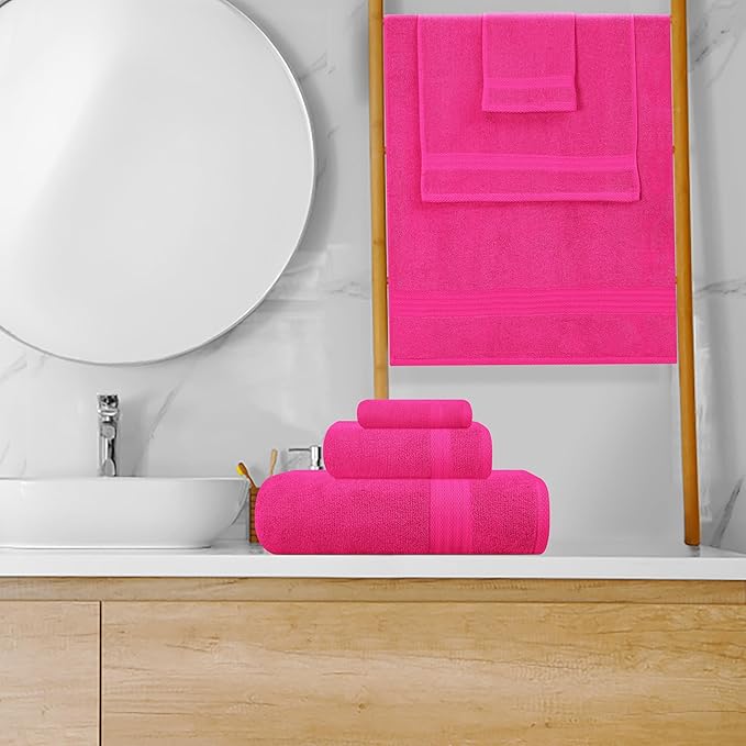GLAMBURG Ultra Soft 8-Piece Towel Set - 100% Pure Ringspun Cotton, Contains 2 Oversized Bath Towels 27x54, 2 Hand Towels 16x28, 4 Wash Cloths 13x13 - Ideal for Everyday use, Hotel & Spa - Hot Pink
