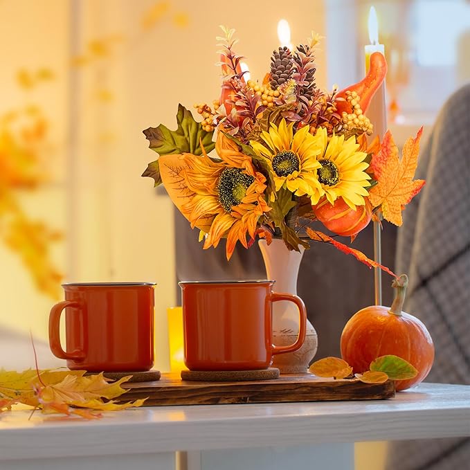 GENMOUS Fall Decor- 2Pcs Artificial Fall Flowers, Fall Picks Floral Arrangements Sunflower Pumpkin Autumn Decor Centerpieces Faux Flowers Maple Leaf Party Bridal Wedding Home Thanksgiving Decorations