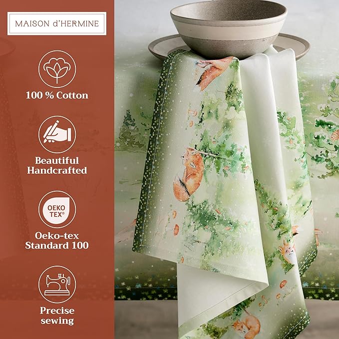 Maison d' Hermine Cloth Napkins Set of 4 100% Cotton Everyday Reusable Square Napkins Cloth Washable, Dinner, Party, Wedding, Restaurant (Winter Mornings, 20" x 20")