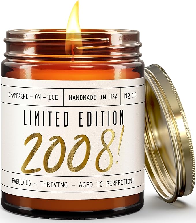 17th Birthday Gifts for Girls - 'Limited Edition 2008' Soy Candle, w/Champagne on Ice I 17 Birthday Gifts for Women I 17th Gift for Her Ideas I 9oz Reusable Jar, 50Hr Burn, Made in USA