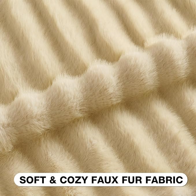 FUTEI Beige Decorative Throw Pillow Covers 16x16 Inch Set of 2,Soft Fluffy Faux Mink Fur Dyeing Striped Textured Cushion Case,Modern Home Decor for Couch Bed Living Room