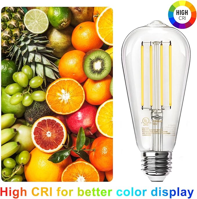 TJOY Edison Light Bulbs 60W Equivalent, Dimmable Vintage LED Light Bulbs, E26 Medium Base, Warm White 2700K, ST58, 8W, 800LM, 80+ CRI, Antique Decorative LED Filament, Clear Glass, 4 Pack