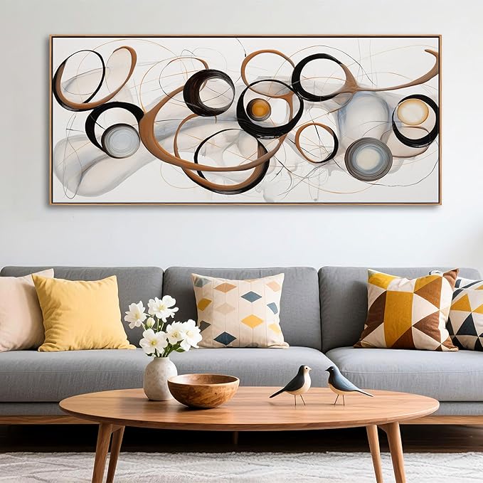 Large Framed Wall Art Living Room Wall Decor Framed Abstract Canvas Wall Art Bedroom Wall Decor Above Bed Office Decorations for Work Modern Artwork Wood Frame 31×70IN