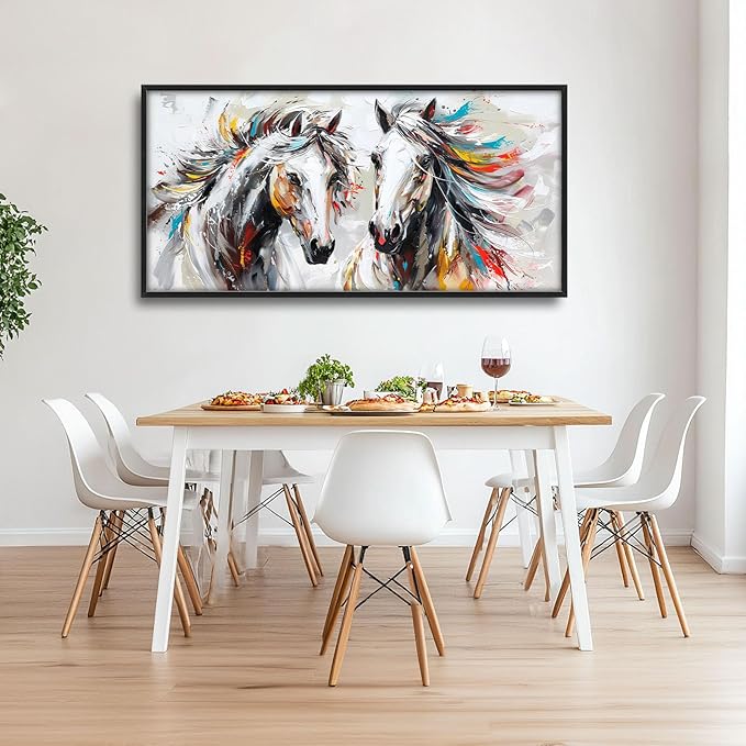 Quorin Horse Large Wall Art White Horse Animal Pictures Wall Decor Colorful Graffiti Canvas Print Painting Artwork for Bathroom Living Room Bedroom 60L x 30W