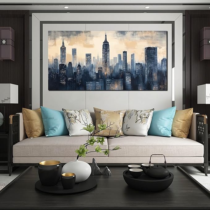 New York Art Wall Decor - Modern Canvas Wall Art Living Room - Large City Wall Art for Bedroom Size 29" x 59"