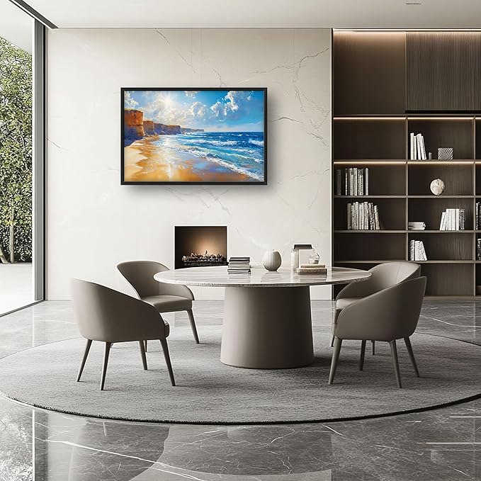 Coastal Beach Large Wall Art for Living Room, Ocean Sun Oversized Wall Decor Pictures, Seaside Framed Canvas Print Painting, Modern Artwork for Bedroom Office Home Decor 36"x24"