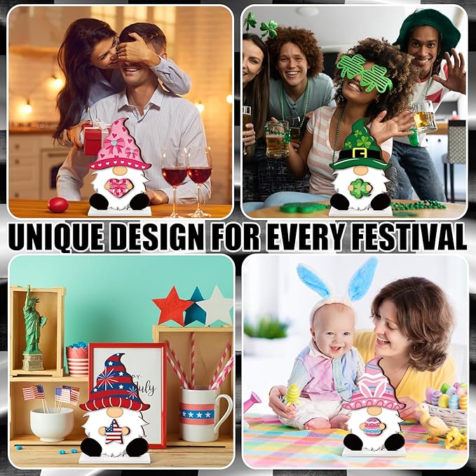 Blulu Interchangeable Wooden Gnome Decor DIY Holiday Seasonal Fall Gnomes Halloween Tiered Tray Decoration with Magnet Pieces Halloween Welcome Sign for Holiday Decorations(Stylish)