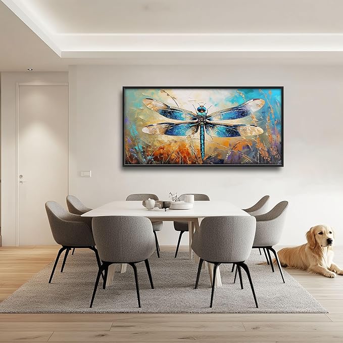 Quorin Dragonfly Large Wall Art Abstract Dragonfly Pictures Wall Decor Colorful Canvas Print Painting Artwork for Bathroom Living Room Bedroom 60L x 30W