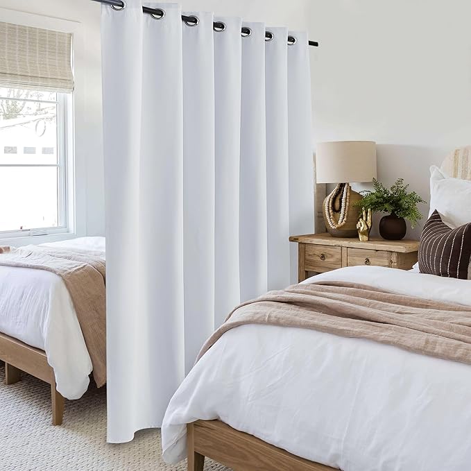 Beauoop 100% Blackout Curtains 84 Inches Long for Patio Sliding Door White Solid Extra Wide Room Darkening Thermal Insulated Room Divider Soundproof Grommet Window Treatment Drapes,100x84 Set of 1