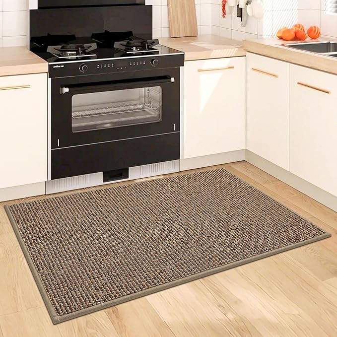BEQHAUSE Kitchen Rugs 24"x36", Non-Slip Kitchen Mats for Floor, Super Absorbent and Stain Resistant Kitchen Rugs, Machine Washable Rugs for Kitchen, Hallway, Laundry & Sink, Taupe