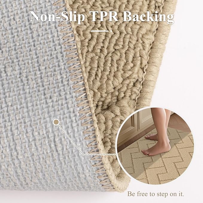 hicorfe Kitchen Rugs and Mats Sets,Super Absorbent Polypropylene Non-Slip Rug,Soft Comfort Floor Mat,Washable for Kitchen,Hallway,Office,Sink,Laundry(24" x 35",Beige)