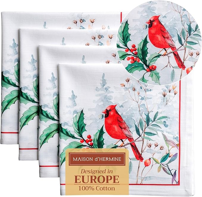 Maison d' Hermine Cloth Napkins Set of 4 100% Cotton Everyday Reusable Square Napkins Cloth Washable, Dinner, Party, Wedding, Restaurant (Morzine, 20" x 20")
