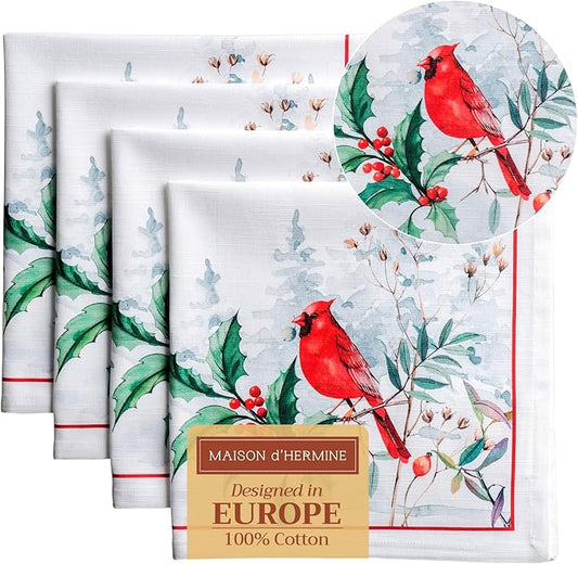 Maison d' Hermine Cloth Napkins Set of 4 100% Cotton Everyday Reusable Square Napkins Cloth Washable, Dinner, Party, Wedding, Restaurant (Morzine, 20" x 20")