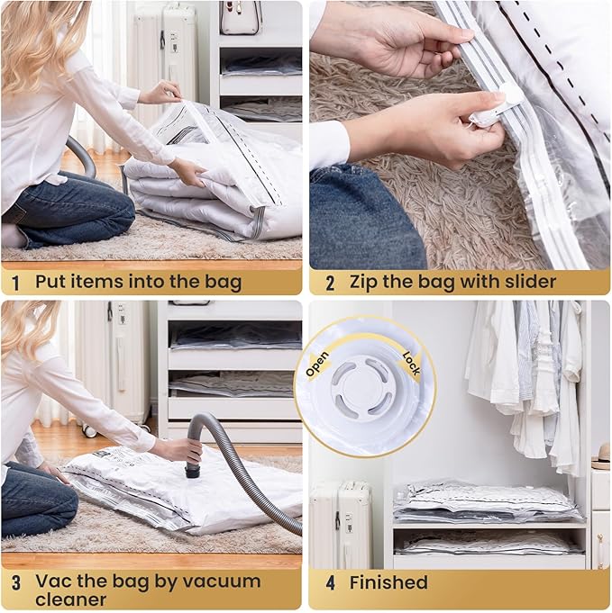 TAILI 12 Pack Jumbo Vacuum Storage Bags, 40x28 inch, Space Saver for Bedding, Blankets, Pillows, Clothes, LONG SIDE ZIP Vacuum Seal Bags for Clothing Ideal Under Bed Storage Solution