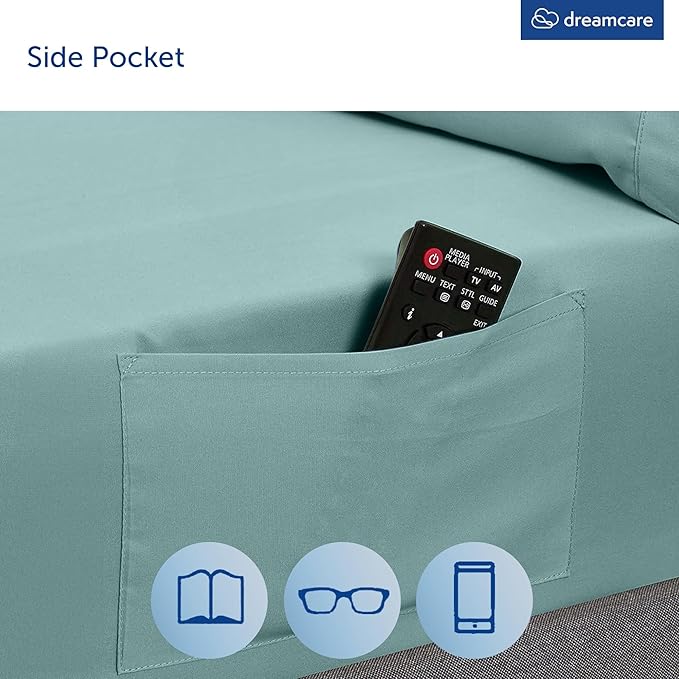 DREAMCARE Queen Sheet Set – 6 pcs Cooling Bed Sheets – up to 15” Deep Sheets Queen Size Bed Set – 2500 Supreme Collection – Extra Soft 100% Brushed Microfiber Hotel Luxury with Side Pocket – Spa Blue