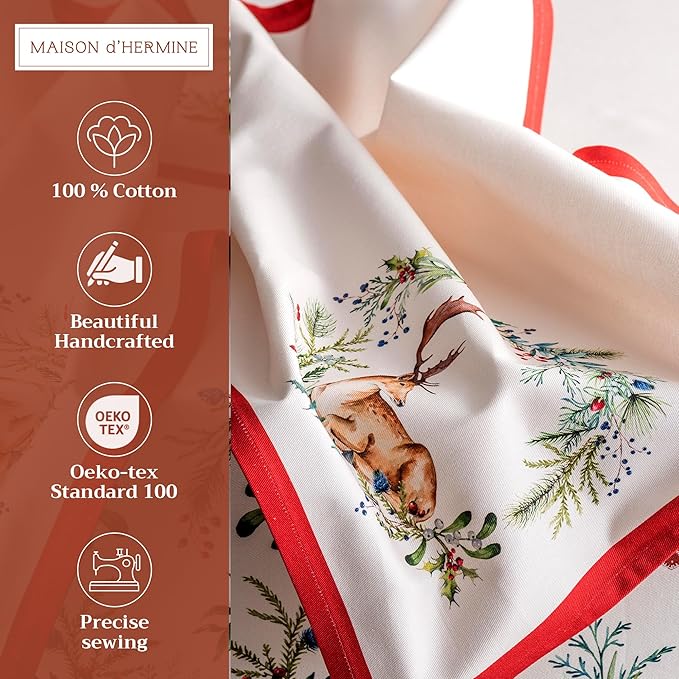 Maison d' Hermine Cloth Napkins Set of 4 100% Cotton Everyday Reusable Square Napkins Cloth Washable, Dinner, Party, Wedding, Restaurant (Holly Time, 20" x 20")