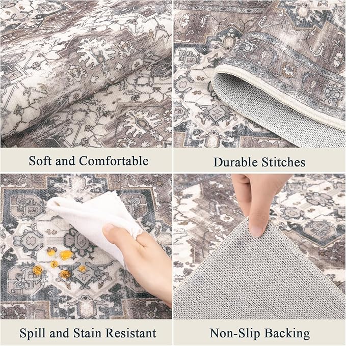 Pauwer Kitchen Mats for Floor 3 Piece Set Boho Non Slip Kitchen Rugs Washable Farmhouse Kitchen Floor Mats Thick Long Kitchen Throw Area Rug Carpet Runner for Hallway Laundry Bathroom, Grey Brown