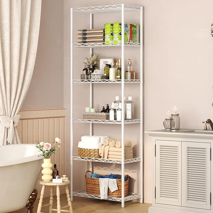HOMEFORT 6-Tier Wire Shelving, 6 Shelves Unit Metal Storage Rack, Durable Organizer, Perfect for Pantry Closet Kitchen Laundry Organization (White)