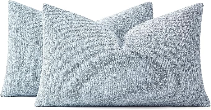 MIULEE 12x20 Inch Decorative Lumbar Throw Pillows for Bed Set of 2 Textured Boucle Neutral Throw Pillow Covers Light Blue Accent Solid Pillowcase Cozy Soft Sofa Livingroom Home Decor