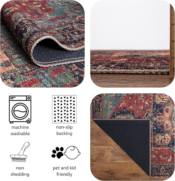 Keen Home Design 10x14 Rug - Machine Washable Area Rug with Non-Slip Backing, Ideal for Living Room, Dining Room, Bedroom - Vintage, Easy Clean, Durable, Low Pile Rug - (9'7" x 14')