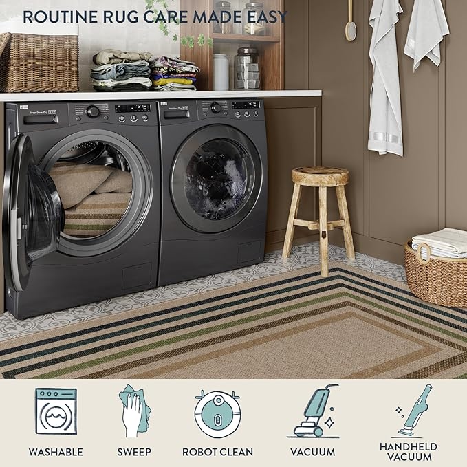 Lahome Modern Geometric Easy Jute Rug, Washable 5x7 Indoor Outdoor Rugs Farmhouse Large Dining Room Bedroom Carpet, Contemporary Non Slip Natural Throw Mat for Backyard Office RV