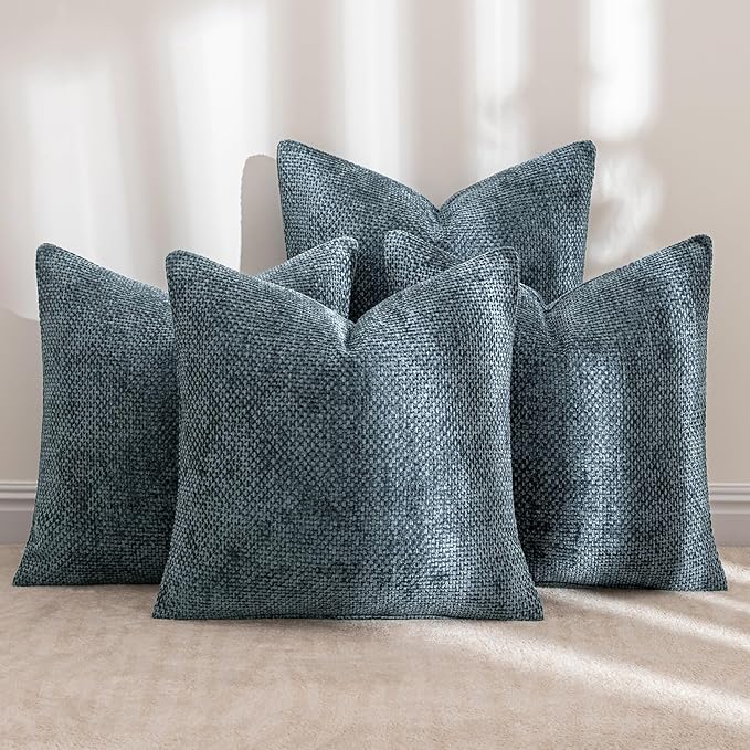 MIULEE Pack of 4 Couch Throw Pillow Covers 20x20 Inch Navy Blue Soft Decorative Chenille Pillow Covers Farmhouse Accent Cushion Covers for Boho Home Decor Sofa Bedroom Living Room