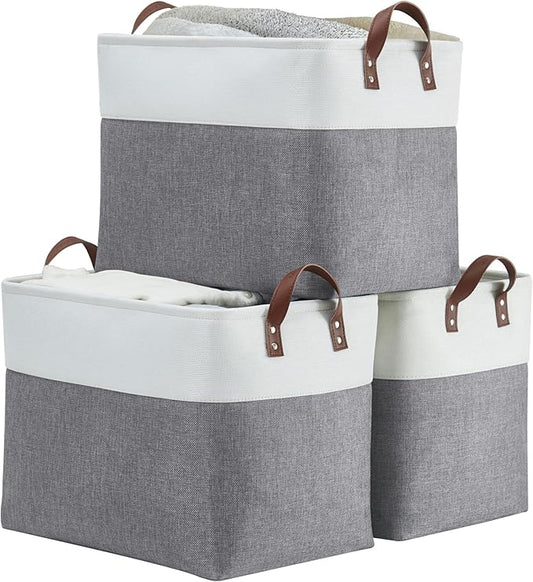 DECOMOMO Fabric Storage Basket Large Closet Storage Bins for Toys Nursery & Laundry Storage (Slate Grey & White, XXL - 3 Pack)