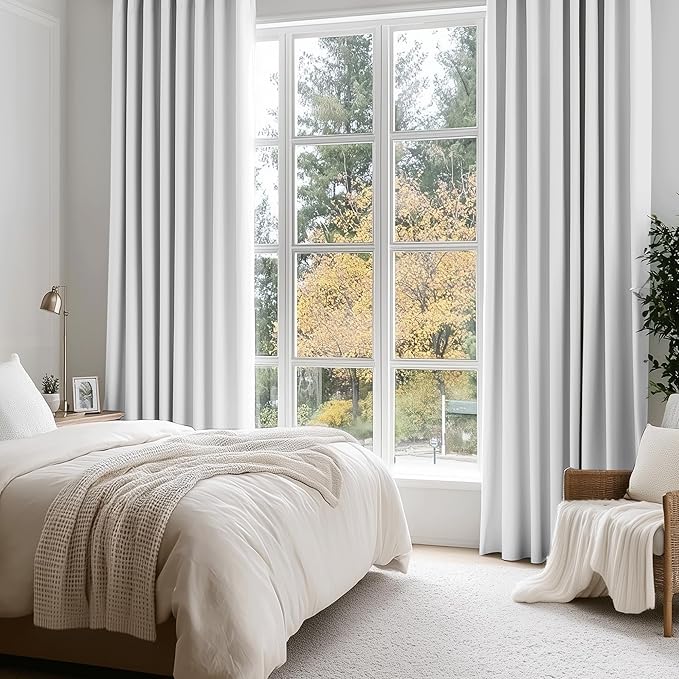 Beauoop White 100% Blackout Curtains 63 Inch Long 2 Panels for Bedroom Living Room Solid Room Darkening Thermal Insulated Soundproof Energy Saving Grommet Top Window Treatment Drapes,52x63 2 Set