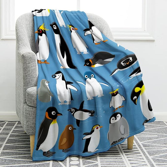 Jekeno Penguin Blanket Gifts for Women Girls Boys Mom Men Home Bedroom Living Room Decor Soft Cozy Lightweight Plush Throw Blankets Blue 60"x80"