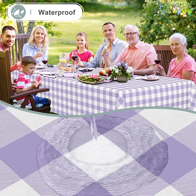 misaya Rectangle Waterproof Vinyl Table Cloth, Buffalo Flannel Backed Tablecloth, Wipeable Plastic Table Cover for Dinner, Kitchen, Outdoor (52" x 70", Lavender and White)