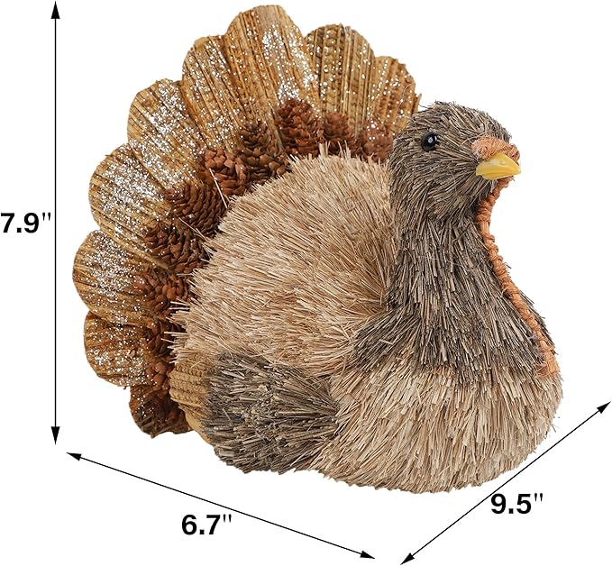 Winemana Thanksgiving Turkey Decorations Indoor, Sisal Figurines Home Centerpiece Decor, Handmade Large Turkey for Table, Office, Mantel - Fall Harvest Gifts