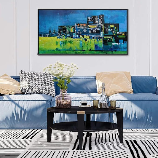 YDYSUNE Modern Abstract Wall Art for Living Room, Office & Bedroom Navy Blue City Wall Art Cityscape & Paintings for Bedroom Wall Art Pictures Wall Decor Artwork for Walls 20×40IN