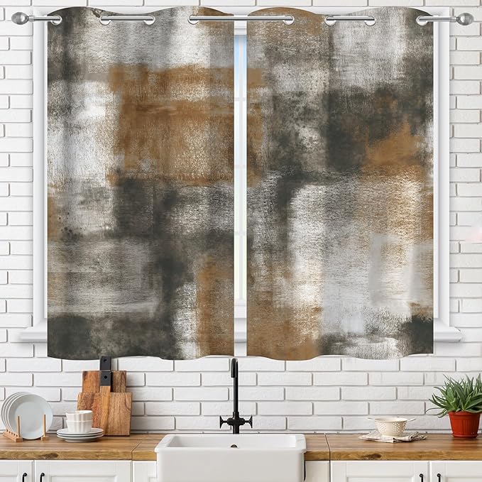 Asuexpect Abstract Curtains 2 Panels Abstract Rust Curtain Room Darkening Grommet Window Treatments Modern Decorative for Bedroom Living Room, 26x36 Inches, Tan