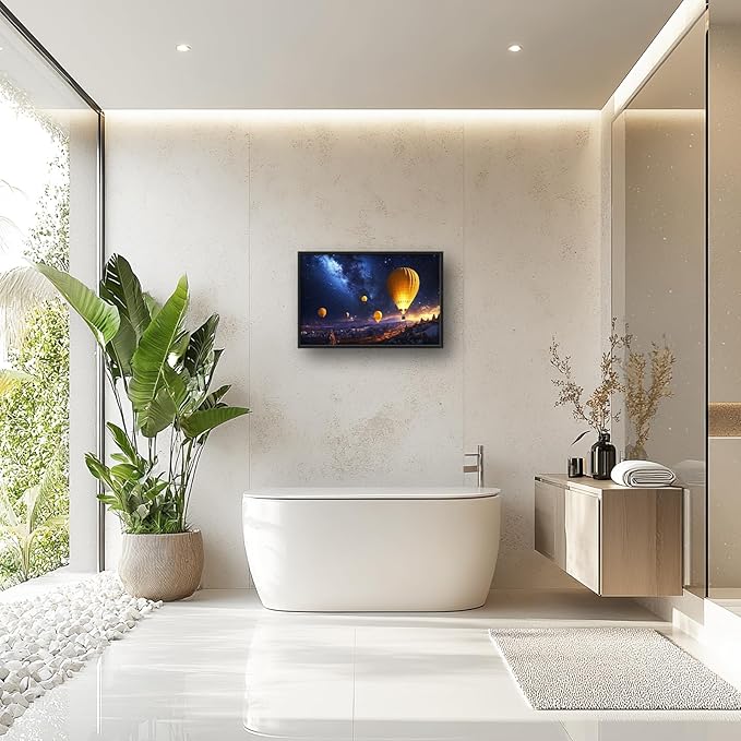 Olivine Hot Air Balloon Wall Art, Cappadocia Landscape Pictures Wall Decor, Night Adventure Paintings, Travel Canvas Prints, Framed Artwork for Bathroom Bedroom Living Room Office Home 36"x24"