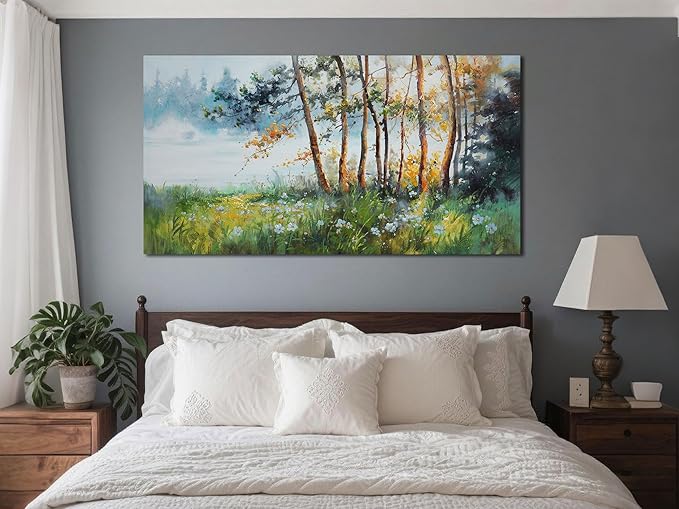 Ardemy Wall Art Green Tree wall decor living room Landscape Textured Nature Flower Canvas Wall Picture Bedroom Forest Painting Artwork Bathroom Kitchen Home Office, 40"x20"