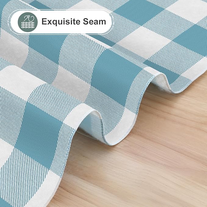 misaya Rectangle Waterproof Vinyl Table Cloth, Buffalo Flannel Backed Tablecloth, Wipeable Plastic Table Cover for Dinner, Kitchen, Outdoor (60" x 84", Aquamarine and White)