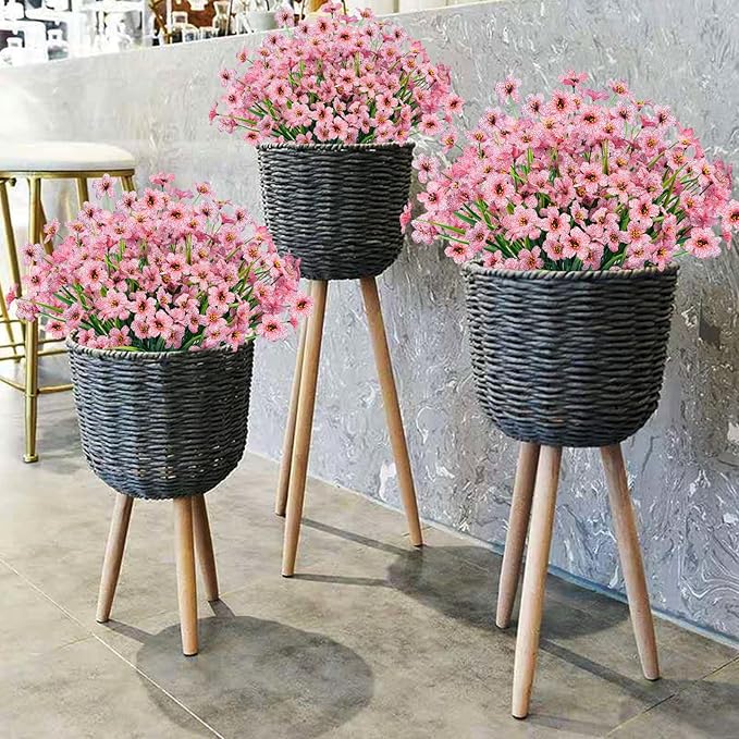 Lnoicy 12 Pcs Artificial Flowers for Outdoor,Plastic Flowers Decoration, UV Resistant Faux Flowers Shrubs, Artificial Plants for Indoor Outside Garden Home Wedding Farmhouse（Pink）