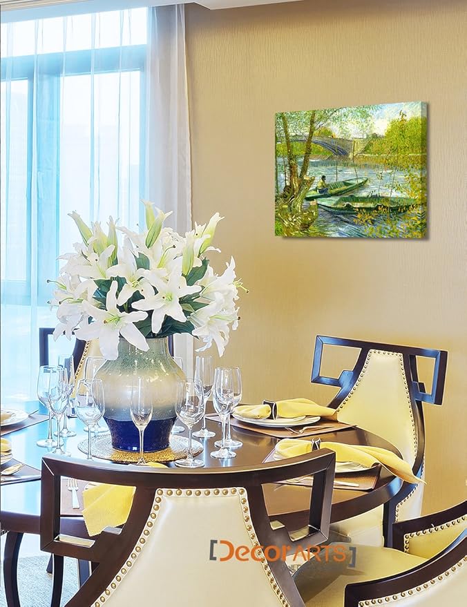 DECORARTS - Fishermen And Boats From The Pont De Clichy, Vincent Van Gogh Art Reproduction. Giclee Canvas Prints Wall Art for Home Decor 20x16