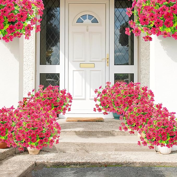 Agusbagli 10 Bundles Artificial Flowers Outdoor UV Resistant Fake Flowers No Fade Faux Plastic Greenery Shrub Plants for Wedding Home Garden Window Box Fireplace Thanksgiving Christmas Decor, Rose Red