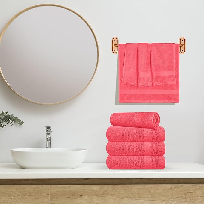 GLAMBURG Ultra Soft 6-Piece Hand Towel Set 16x28-100% Ringspun Cotton - Durable & Highly Absorbent Hand Towels - Ideal for use in Bathroom, Kitchen, Gym, Spa & General Cleaning - Coral Orange