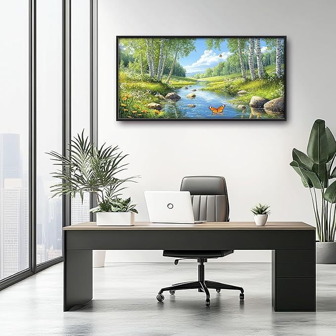 Large Forest Wall Art for Living Room, Lake Butterfly Tree Oversized Wall Decor Pictures, Nature Landscape Framed Canvas Print Painting, Artwork for Bedroom Office Home Decor 60"x30"