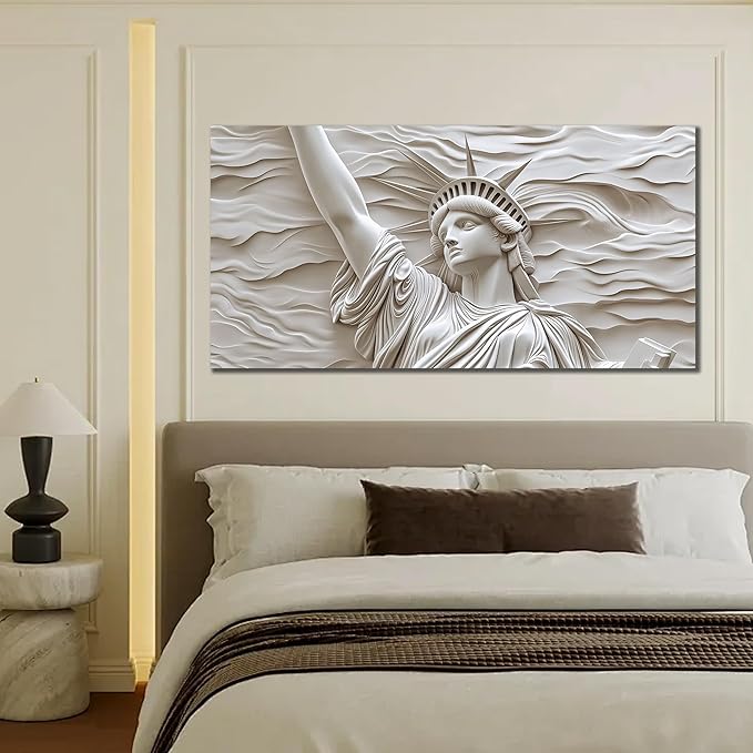 Trogonup White Statue of Liberty Canvas Wall Art for Living Room Large Modern Canvas Prints Abstract Artwork for Bedroom Home Office Women 24"x48"