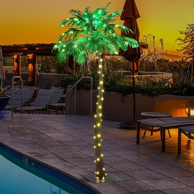 Lightshare 7 Feet Palm Tree 96LED Lights Artificial Fake Tree Decoration for Tiki Bar Outside Patio Porch Pool Christmas Nativity