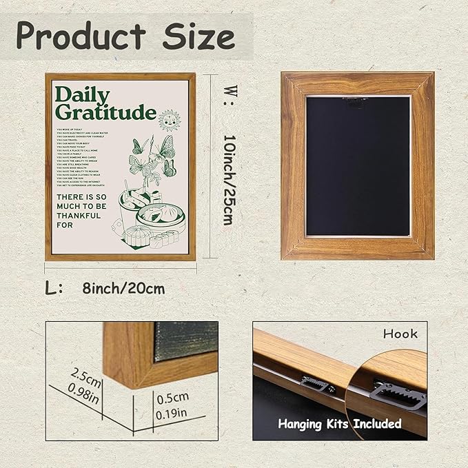 Framed Retro Poster for Room Aesthetic, Vintage Green Inspirational Quotes Canvas Wall Art, Daily Gratitude Posters for Room Aesthetic, Cute Sunflower Butterfly Retro Wall Decor for Bedroom,