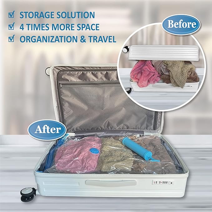 Space Saver Vacuum Storage Bags, 6 Pack Large Space Saver Bags with Pump, Storage Vacuum Sealed Bags for Clothes, Comforters, Blankets, Bedding (Large)